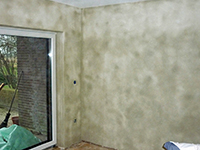 Innenwandd&auml;mmung mit Holzweichfaserplatte 6 cm,  eingebettet in Kalkgrundputz und &uuml;berzogen mit Lehmfeinputz 